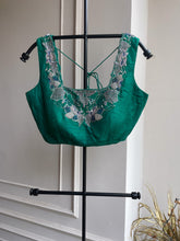 Dark Green Square neck blouse with Silver Embroidery